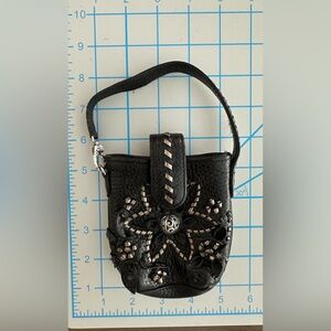 Brighton black leather beaded case with carry strap EUC